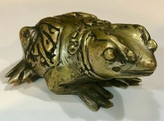 Heavy Vintage Metal Decorated Frog Figurine – Solid Brass? – 3 1/4 " Long Animal