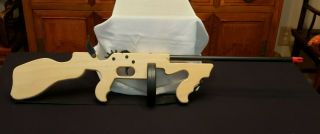 Vtg Toy Wood Rubber Band Gun Chicago Typewriter Al Capone Style W/shoulder Strap