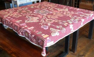 Handwoven Bedspread Blanket Floral Butterfly Design Reversible Oaxaca Burgundy 2