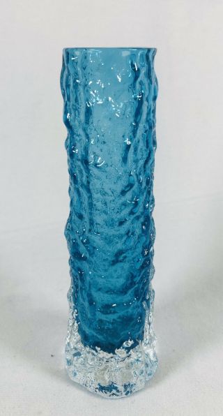 Vintage Whitefriars Geoffrey Baxter Bark Vase In Kingfisher Blue 1960’s Small