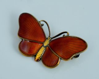 Ivar Holth Red Enamel Sterling Silver Butterfly Pin Brooch Vintage Norway Gilt