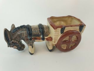 Vintage Retro Donkey And Cart Planter Grey Horse Small Figurine Succulent