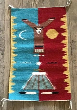 Vintage Navajo Rug Blanket Native American Indian Weaving Pictorial Tapestry