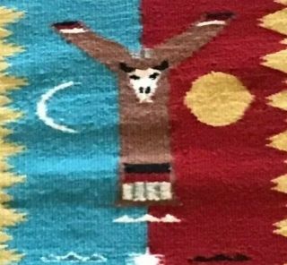 Vintage Navajo Rug Blanket Native American Indian Weaving Pictorial Tapestry 2