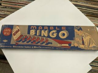 Vintage Wolverine Supply & Mfg.  Co.  Tin Litho Marble Bingo Game No.  60 W/ Marbles