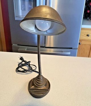 Vintage Eagle Art Deco Industrial Gooseneck Desk Lamp With Cast Iron Base -