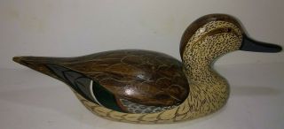 Duck Decoy Vintage Carved Wood Hand Painted 11 1/2” 1983 Chas Moore Tail