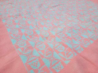 Vtg 50 ' s Pink Blue Orr Health Felt Wool Reversible Tulip Quilt Print Blanket 2