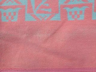 Vtg 50 ' s Pink Blue Orr Health Felt Wool Reversible Tulip Quilt Print Blanket 3