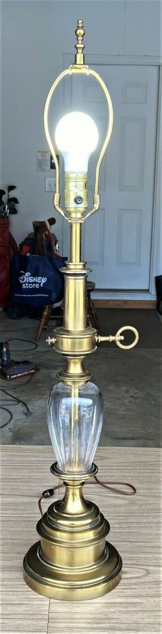 Rare / Vintage Mcm Hollywood Regency Stiffel Brass / Glass Globe Table Lamp