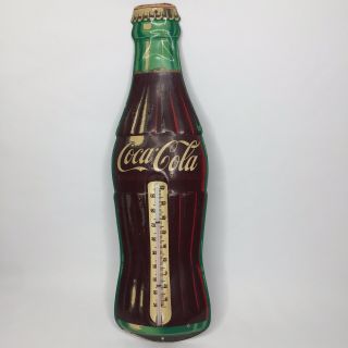 Vintage Coca Cola Bottle Thermometer Sign Tin / Robertson