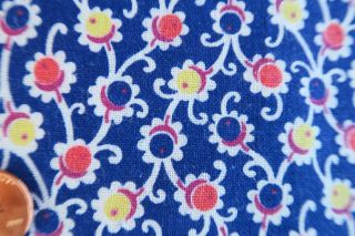One Vintage Feedsack Dk Blue W/ Happy Bright Dancing Flowers 36x47 Pristine
