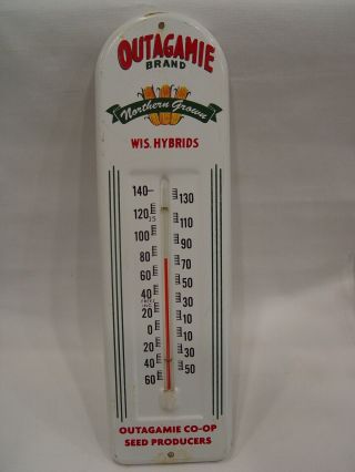 Vintage Outagamie Wisconsin Seeds Hybrids Corn Seed Advertising Thermometer