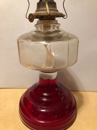 Antique Brass Eagle Oil Table Lamp 11 " Tall Clear With Fancy Design