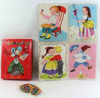 Vintage 1959 Whitman Mother Goose Children Sewing Cards Box Of 4 2