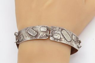 925 Sterling Silver - Vintage Modernist Designed Link Chain Bracelet - B8425