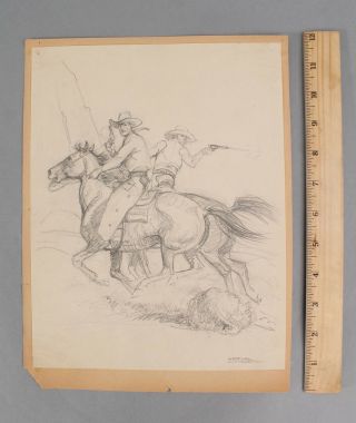 Antique Arthur Roy Mitchell American Western Cowboy Illustration Drawing
