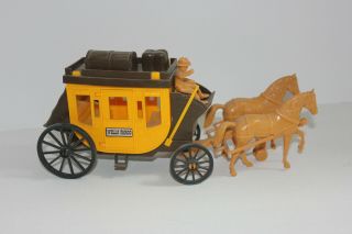 Vintage Collectible Wells Fargo Stagecoach With 2 Horses Plastic Western