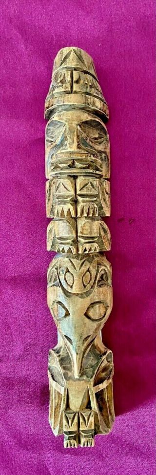 Rare Rick Williams Signed,  Handcarved Wood Totem Pole,  Watchman - Frog - Raven,  8 "