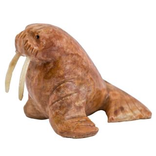 Unique Hand Carved Marble Stone Walrus Figurine Carving 4 " Long