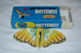 Vintage Tin Wind - Up Butterfly Toy Turn Over
