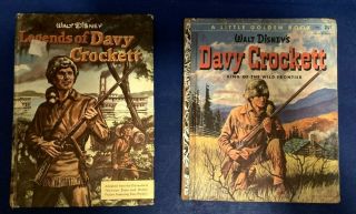 2 Vintage Legends Davy Crockett Books Walt Disney Hardback 1955 Little Golden