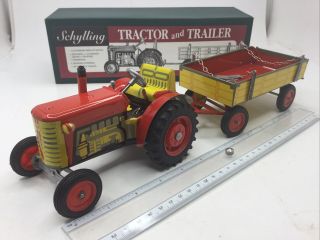 Vintage Schylling Key Wind - Up Tin Litho Tractor Trailer 12” Mib Czech Rep