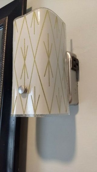 Vintage Mid Century Bathroom Sconce Light Fixture - White & Gold Colored Glass