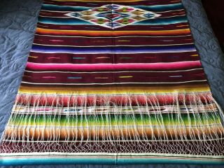vintage 69” x 34” mexican serape eye dazzler rug blanket runner NOS 2