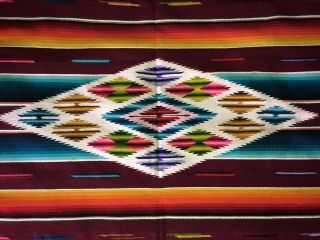 vintage 69” x 34” mexican serape eye dazzler rug blanket runner NOS 3