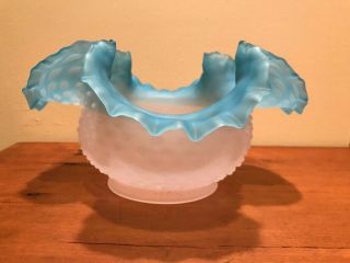 Blue Satin Art Glass Hobnail Gas Lamp Shade 4 1/2 Inch Fitter