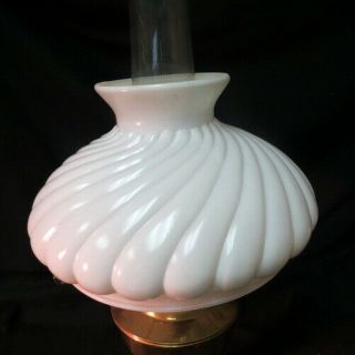Vintage 9 3/4 " White Milk Glass Shade / Rib Swirl Student Table Oil Lamp