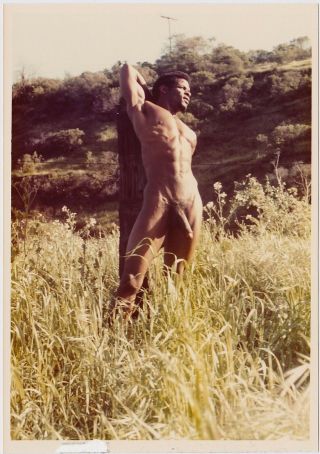 Male Nude With Post,  S - D Studio Stamped 70s Vintage Color Photo,  Gay