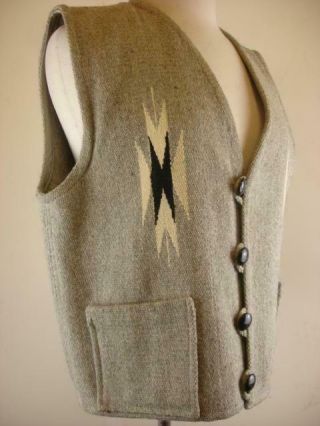 Men ' s 46 Ortega ' s 100 All Wool Hand Woven Chimayo,  NM Vest Jacket Gray & Black 2