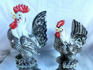 Vintage Ceramic Roosters Chicken Figurines 7 " & 5.  25 " Tall
