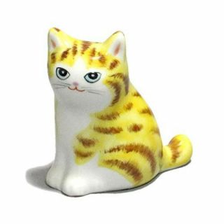 Maneki Neko Lucky Cat Kutani Porcelain Osumashi Cat Yellow Tabby Tiger Japan
