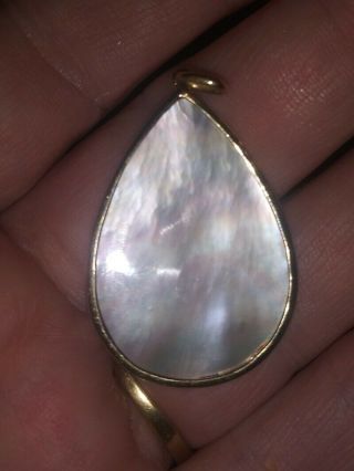 Vintage 14k 585 Yellow Gold Mother Of Pearl Pendant Or Charm Large Size Teardrop