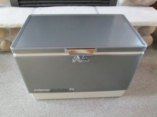 Vintage 1987 Coleman Steel Belted 54 Qt Gray & White Cooler Camping Chest