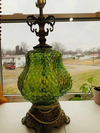 Vintage Green And Brass Hollywood Regency Lamp