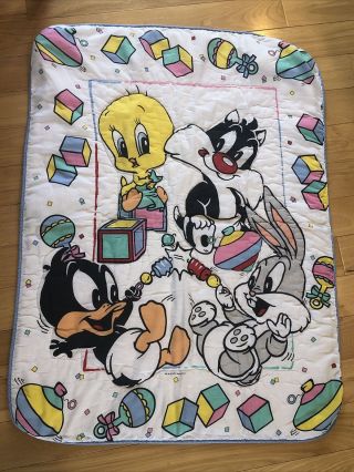 Vtg Baby Looney Tunes Crib Blanket 1993 Tweety Bugs Sylvester Daffy 32 " X41 "
