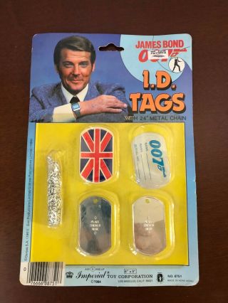 Vintage James Bond 007 I.  D Tags 24 " Metal Chain Imperial Toys 1984