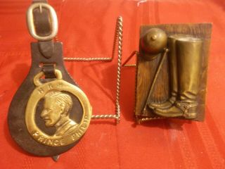 Vintage Horse Brass Medallion Hrh Prince Phillip - Trinket Box W/brass - 3 Pins