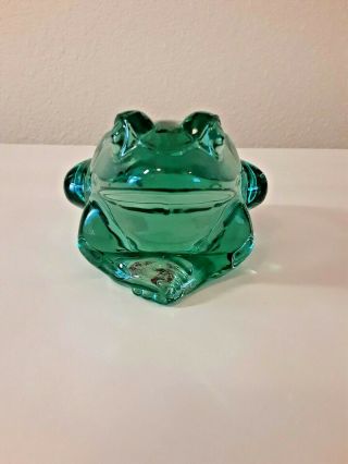 Vintage Indiana Glass Spanish Green Frog Candle Holder Paperweight