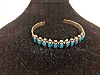 Vtg Native American (zuni) Petit - Point Turquoise Sterling Silver Cuff Bracelet