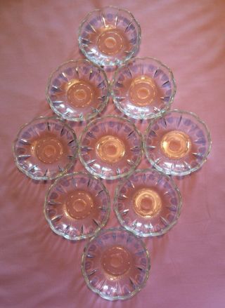 9 Small Vintage Clear Glass Bobeches For Chandeliers,  Olive Pattern,  3 1/4”