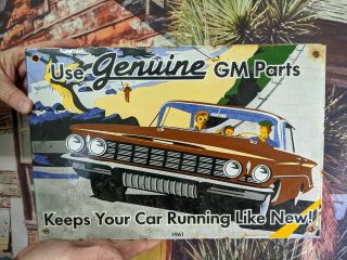 Vintage Old Gm Parts Porcelain Enamel Dealership Sign Chevy Car Truck