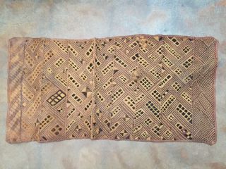 Old Handwoven Geometric African Kuba Shoowa Cloth Textile