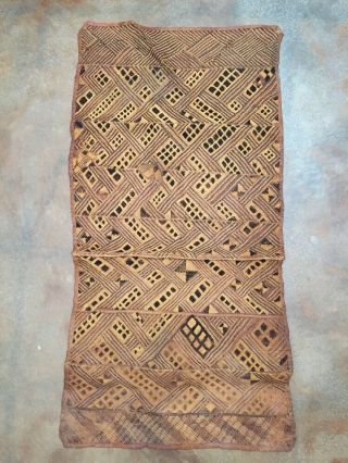 Old HandWoven Geometric African Kuba Shoowa Cloth Textile 2