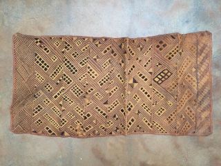 Old HandWoven Geometric African Kuba Shoowa Cloth Textile 3