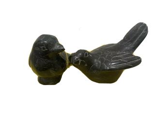Black Carved Soap Stone Lovebird Figurines Paper Weights Vintage
